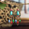 Ethnic Long Antique Gold Color Water Drop Earrings for Women Vintage Hollow Inlaid Rhinestone Elegant Earring Female Jewelry