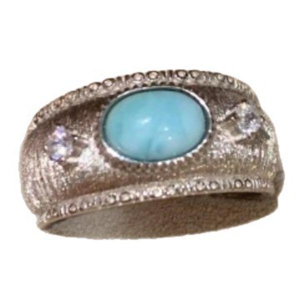 Vintage Medieval Light Luxury High-End Brushed Diamond-Set Turquoise Ring Niche Design Heavy Industry Wide Version Ring