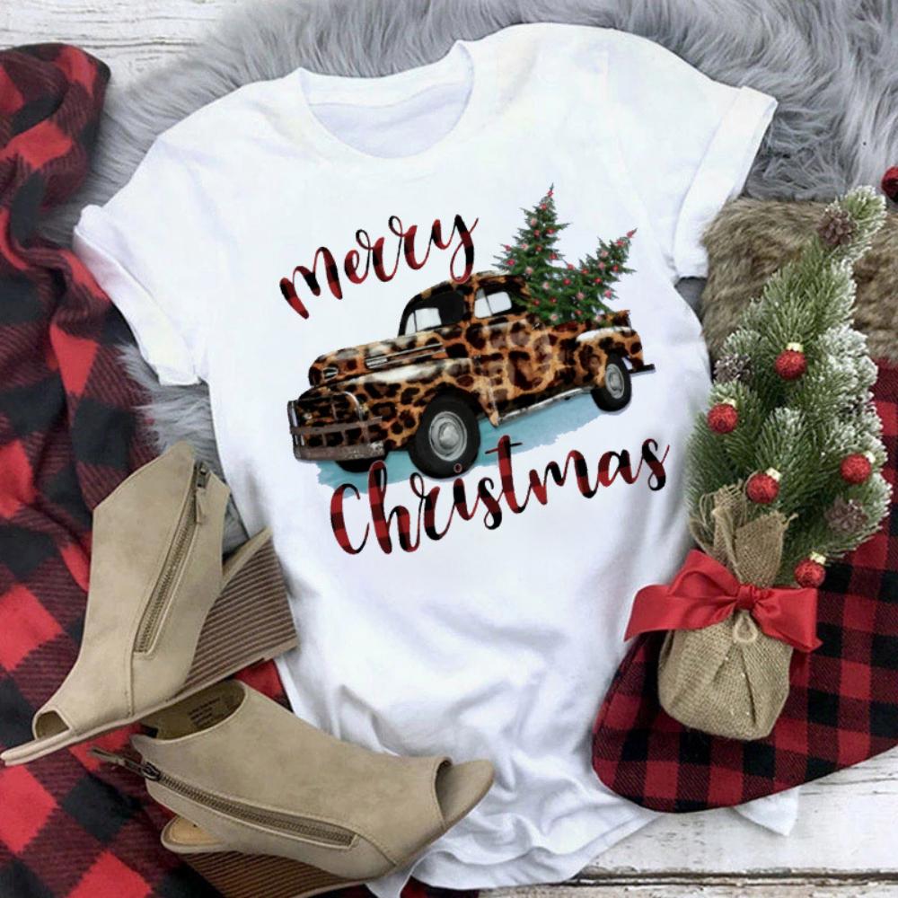 Christmas Reindeer Tshirt Loose Truck Christmas Tree Tshirt Durable Men Women Unisex Casual Tshirt Daily Travel Streetwear