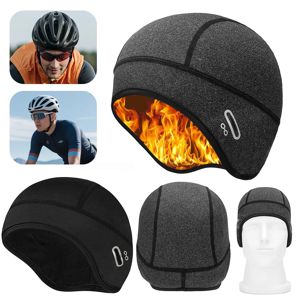 Winter Thermal Cycling Cap Outdoor MTB Helmet Liner Fleece Hat Sports Men Bicycle Skiing Beanie Running Hiking With Glasse Hole