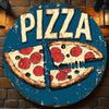 Vintage Pizza Slice Metal Round Wall Art Rustic Blue Tin Sign Home Bar Office Decor Pizza Lover Gift