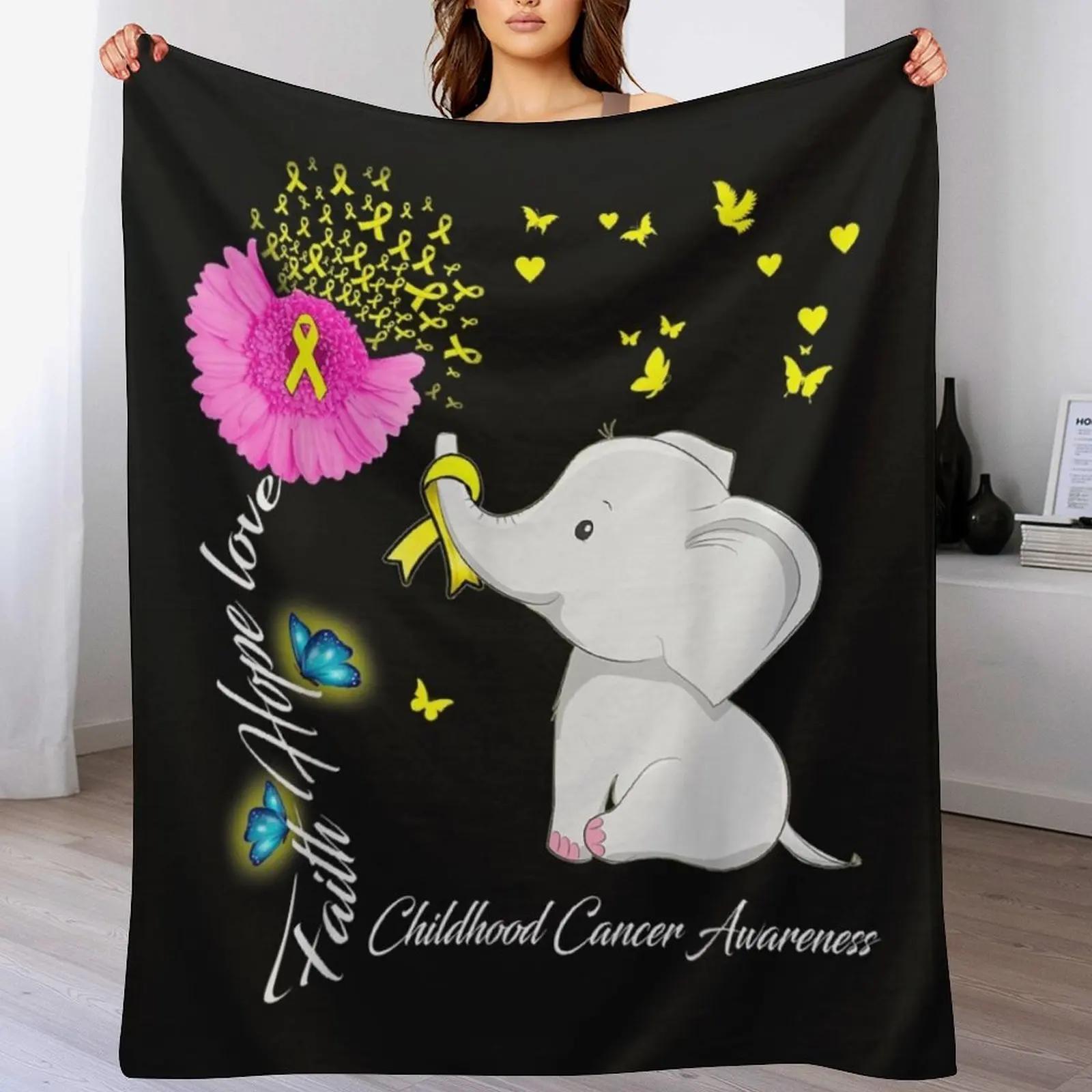 

Elephant Faith Hope Love Childhood Cancer Awareness Throw Blanket Soft Solid Color Blanket for Couch Bed 102x76cm(40x30in)