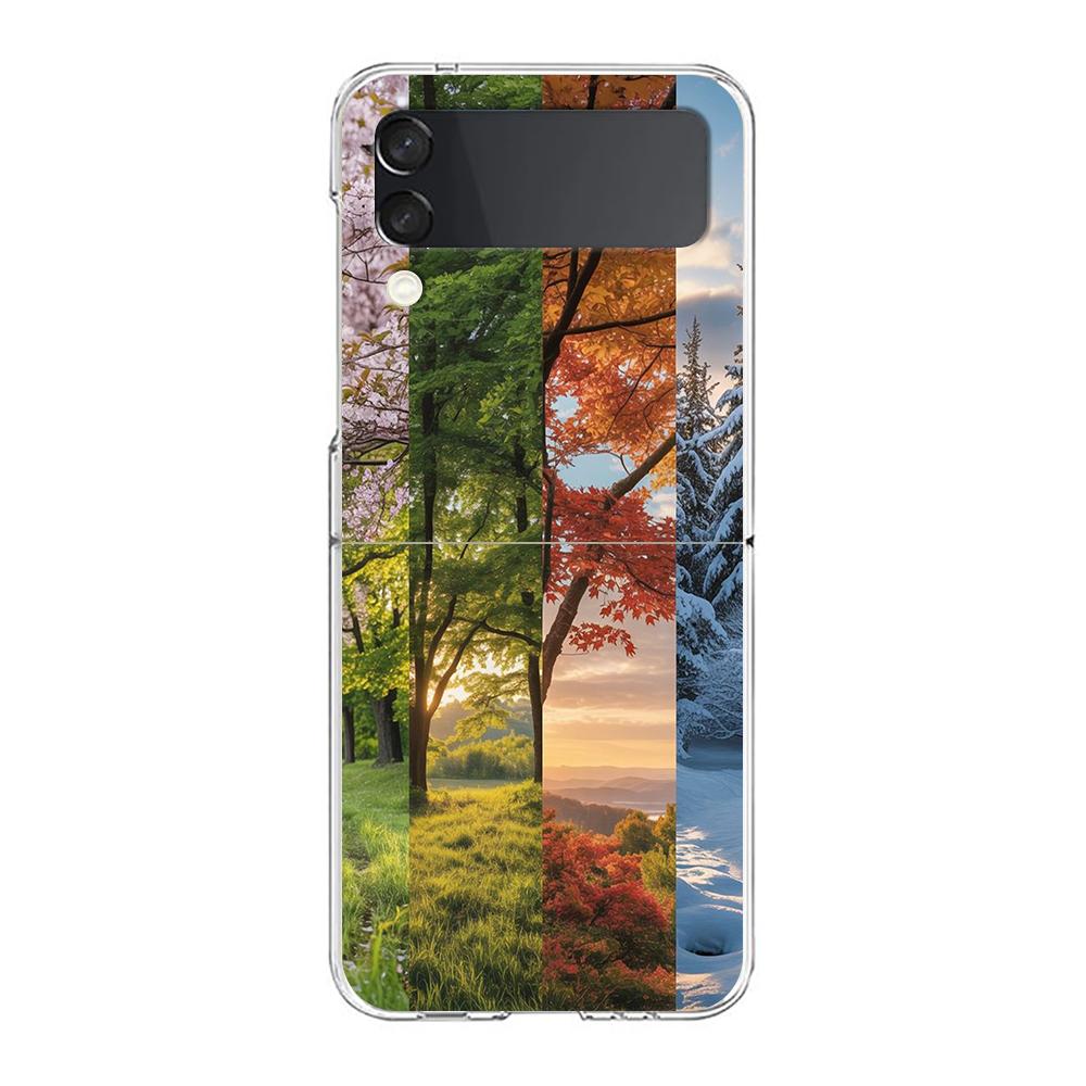 Phone Case For Samsung Galaxy Z Flip 3 4 5 6 7 Hard Folding PC Z Flip3 Flip4 Cover Beautiful Nature Forest Tree