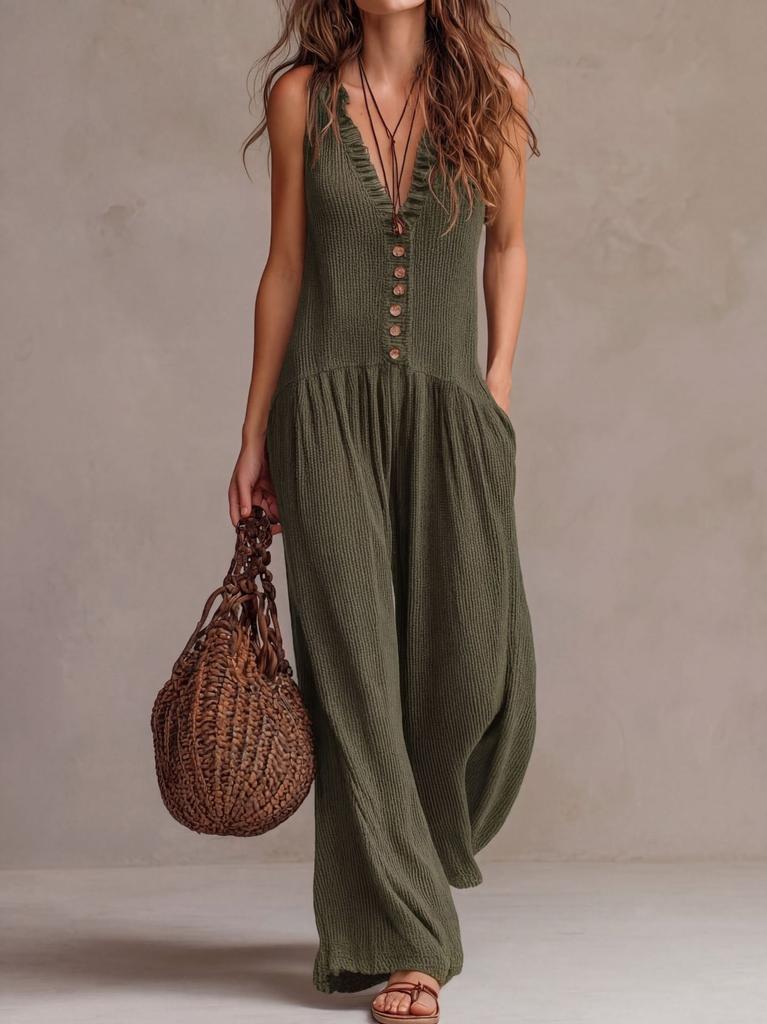 Macacões Curtos Para Mulheres Decote em V Profundo Sem Mangas Macacão de Peça Única Caimento Solto Macacão de Trabalho Vestido Casual Elegante Macacões de Verão