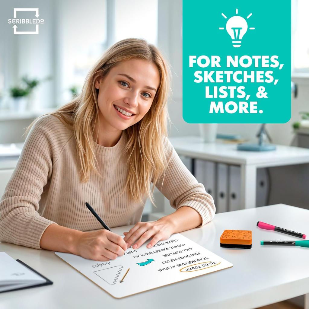 Scribbledo Small White Board Dry Erase Mini Whiteboard 9x12 Inch Small Dry Erase Board Marker Board Dry Erase Lapboards Handheld Personal White