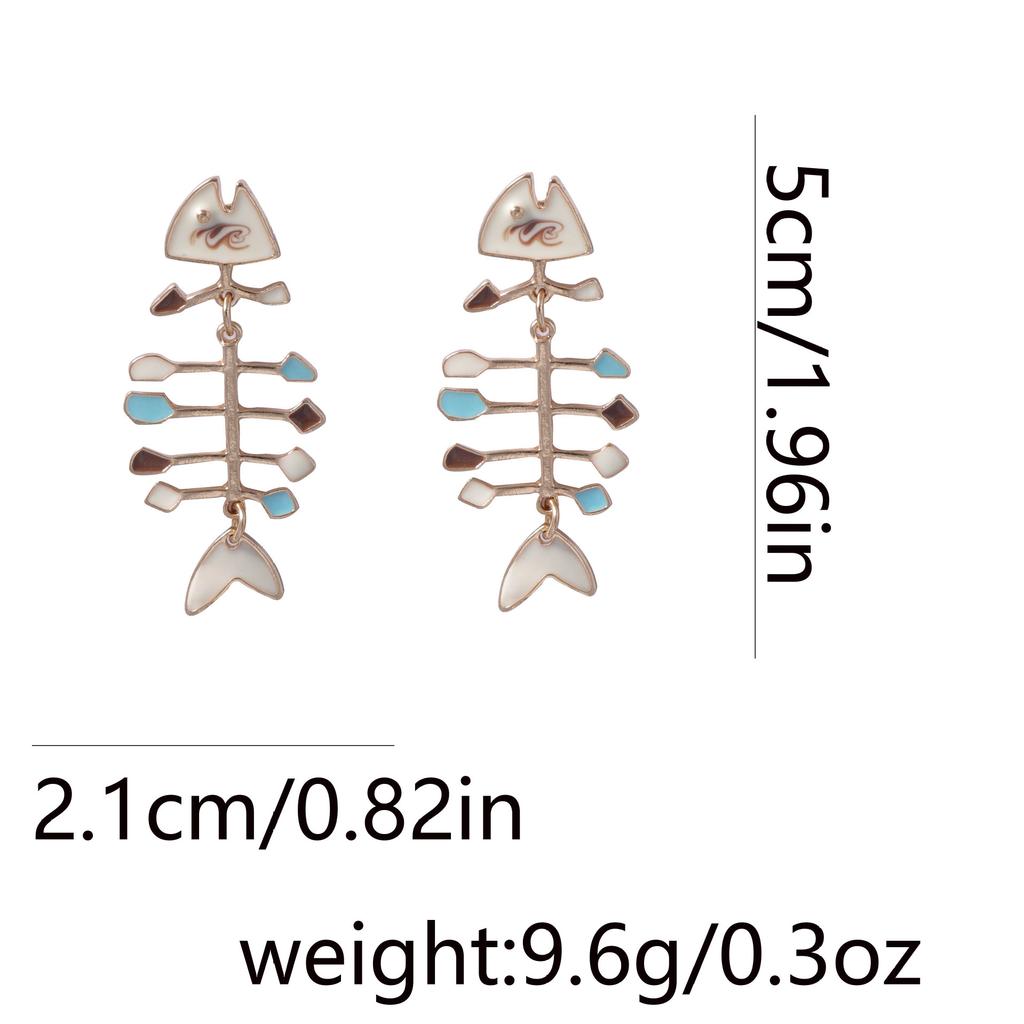 Ocean vacation style unique personality dripping alloy fish skeleton earrings niche versatile fashion simple women's models