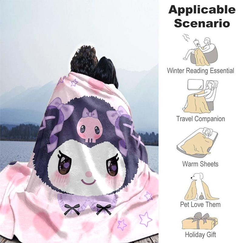 1pc Blanket Sanrio Kuromi2 Print Design, Lightweight Blanket for Sofa, Bed- Soft &Warm, Gift for All Seasons Like Christmas, Halloween
