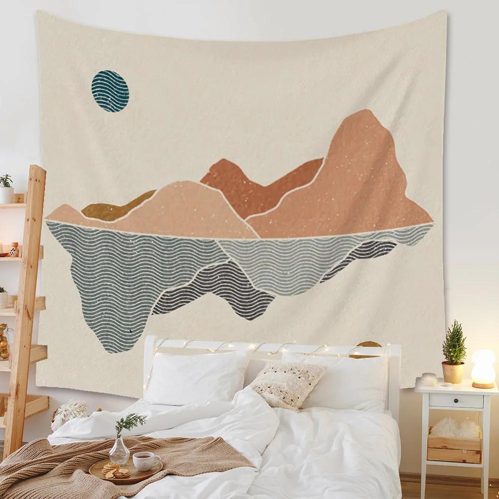 Boho Background Illustration Mural Decor Geometric Tapestry Wall Hanging Bedroom Aesthetic  Blanket