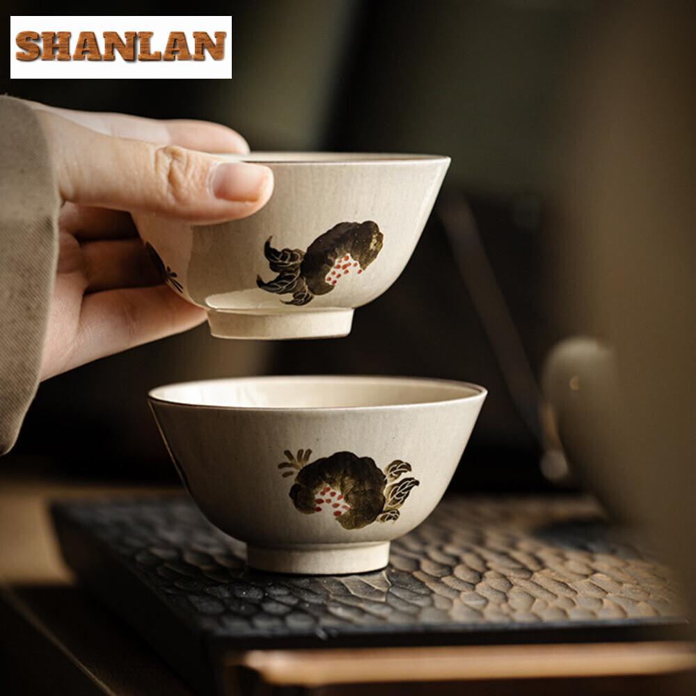 100ml Hand-painted Pomegranate Tea Cup Underglaze Color Master Single Cup Powder Yin Mug Coarse Tasting Tea Bowl Kung Fu Teaset