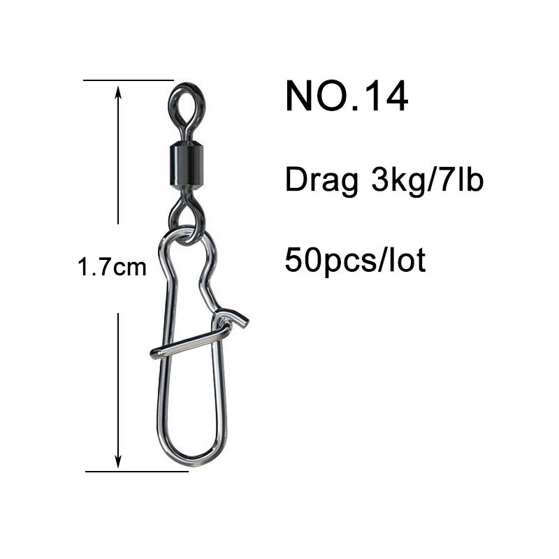 50PCS Fishing Bearing Rolling Swivel Solid Ring Squid Jig Lure Swivels Fishing Connector Snap Accessories Stainless Steel
