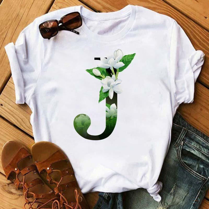 Womens Short Sleeved Tshirt with Floral Letter Print Top with Floral Pattern Casual Natural and Fashionable Daily WhiteTshirt