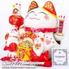 EnergyPower Electric Maneki Neko White Porcelain Large Premium Model with Cushion Porcelain Maneki Neko Handmade Cutely Beckons Cat Cat Cat For