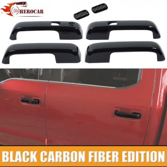 4x Door Handle Cover Trims For Ford F150 2015-w/ 2 Smart keyholeCarbon Fiber
