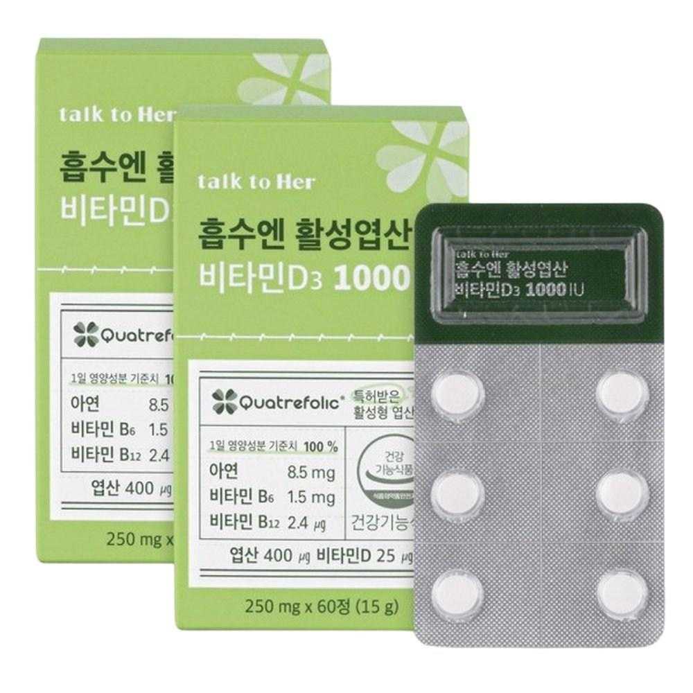 Tok to Her Active Folic Acid Vitamin D3 for Absorption 1000 IU 2 pcs 60 Tablets