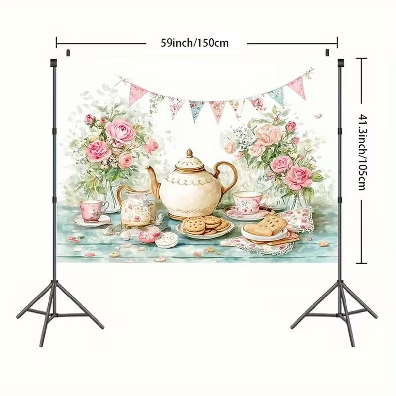 2D Vintage Teapot & Cookies Backdrop, Garden Party & Afternoon Tea Decoration