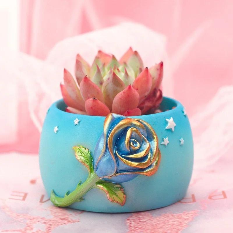 Plaster Gypsum Mould Cement Clay Molds Flowerpot Concrete Silicone Mold for Succulent Plants Round Container