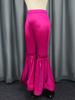 AOMEI Fuchsia Flare Pants for Women Shiny Elastic Satin Back Zipper High Waist Bell Bottoms Dressy Trousers Trendy Capris