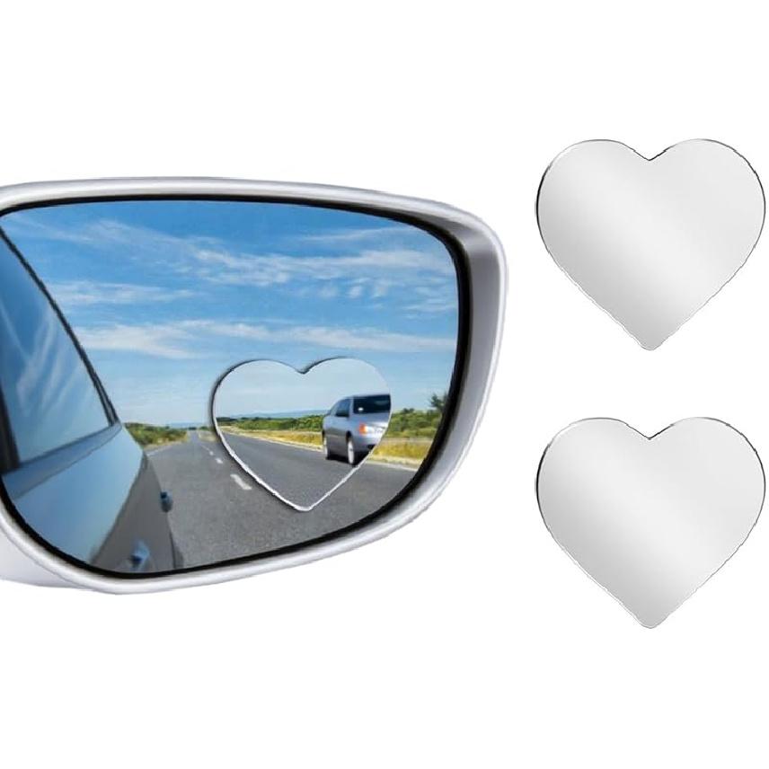 Blind Spot Mirror 2 Pack Heart Shaped Car Side Blindspot Mirrors, Removable Wide Angle Mirrors Adjustabe Frameless Convex Rear View Mirror Funny Car Heart