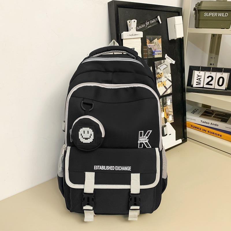 

Lightweight burden reduction college student backpack tooling campus schoolbag women large capacity junior high school leisure backpack women чорний