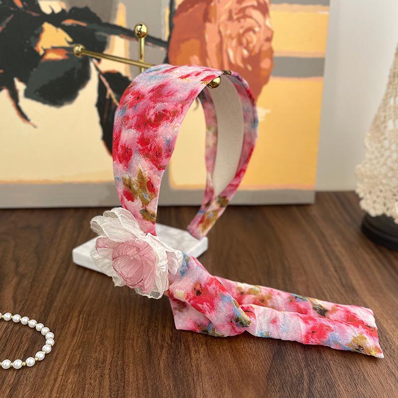 French Pastoral Flower Headband - Wide Edge Skull Top Hair Bun Accessory