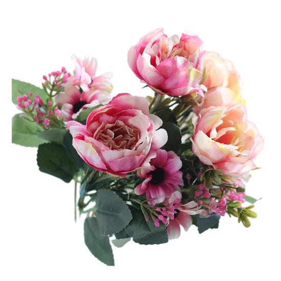 

Имитация пиона, реалистичный искусственный букет с зелеными листьями, ветками, не требующий ухода, искусственный цветок, цветочная композиция своими руками розовый
