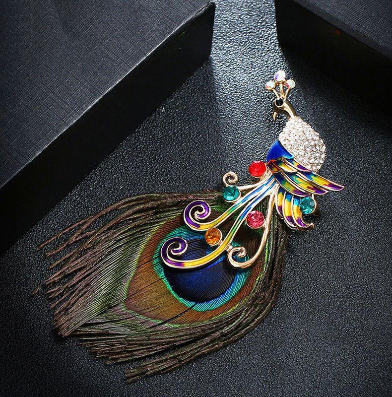 Elegant Peacock Rhinestone Brooch: Versatile Shawl Pin & Corsage Accessory for Women's Coats and Suits