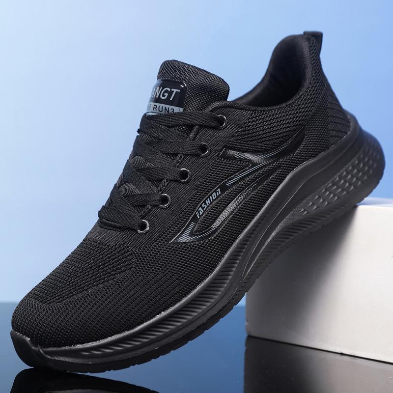 Lightweight fly-woven sports shoes autumn versatile breathable casual shoes flat heel old walking shoes men