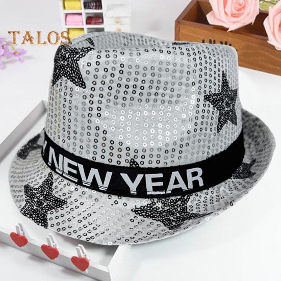 Paillettenhut, Happy New Year, Jazzhut, Vintage-Cowboy-Stil, Party-Club, Foto-Requisite, glitzernder Fedora, Kopfbedeckung für Erwachsene für Cosplays, Feiertage, Karneval