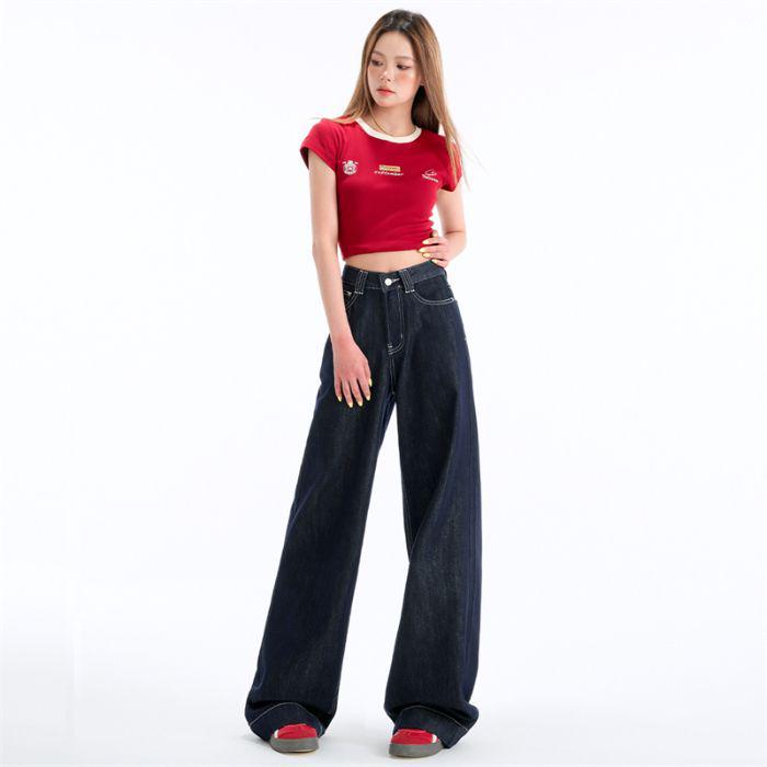 

Women s Wide-Leg Lyocell Blend Jeans: Silver Thread, Colorfast, High-End Feel, Floor-Length, Slimming/Draping, 2025 Spring/Summer Collection 2XL