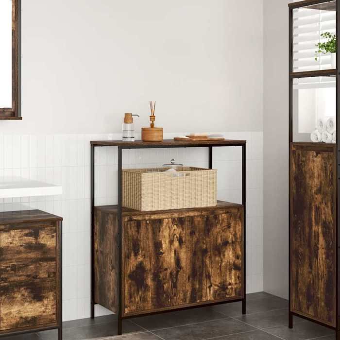 VidaXL Meuble de salle de bain avec étagères chêne fumé 76,5x35x95 cm, armoire de rangement de salle de bain, armoire de 861919