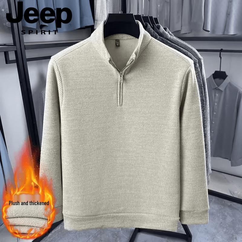 JEEP SPIRIT Men's Half-Zip Thickened Fleece-Lined Sweater