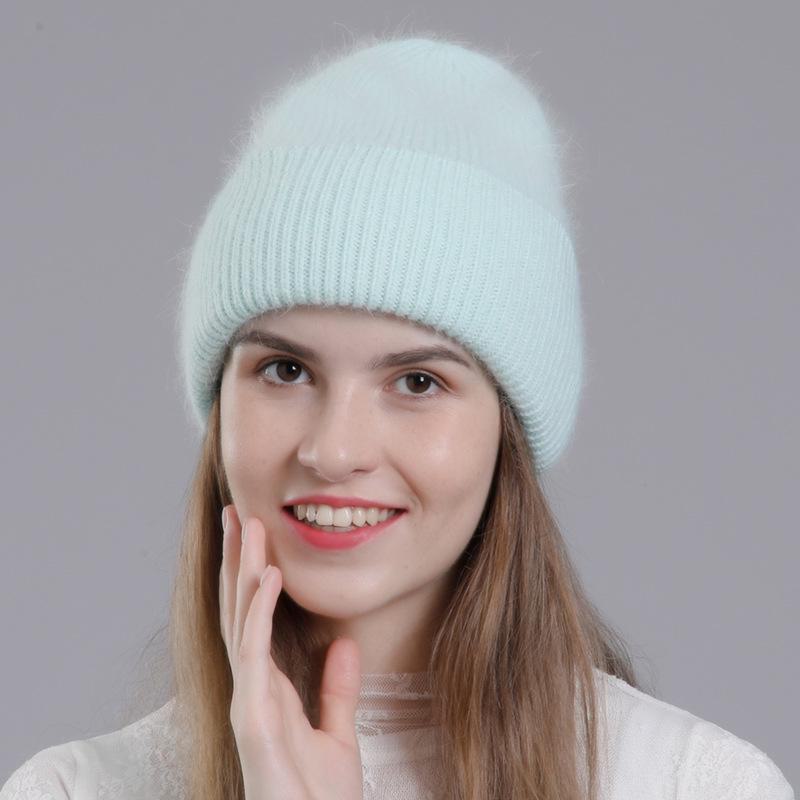 Korean Style Rabbit Fur Knit Hat for Women - Fashionable Autumn/Winter Headband with Earmuffs