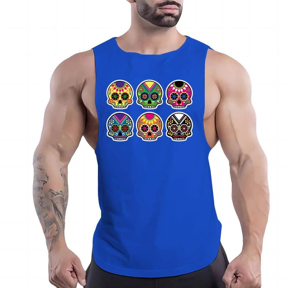 Léto Nové Sportovní Basketbalové Oblečení Bílá Vesta Rychleschnoucí Pánské Kulatý Výstřih Venkovní Pohodlné Prodyšné Kreslený Potisk Lebky