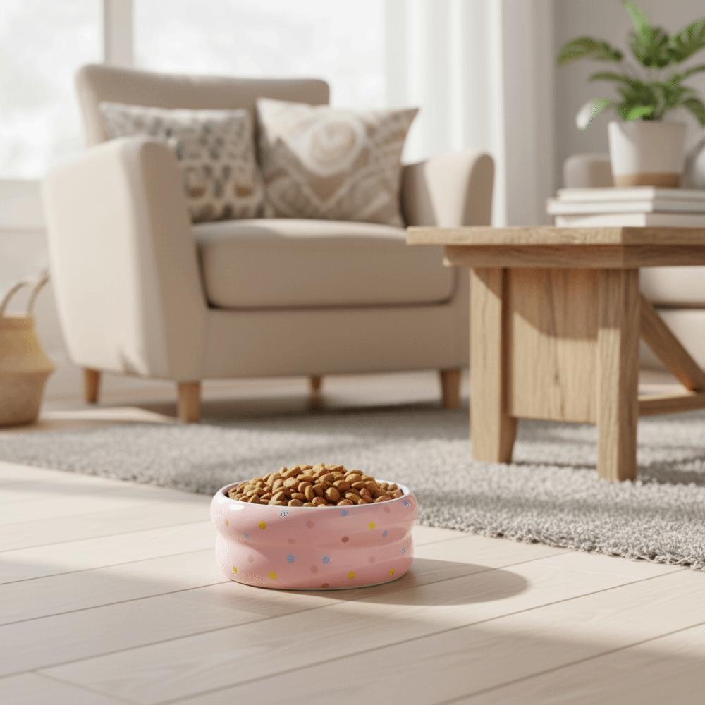 Cute Wide Mouth Ceramic Cat Bowl Cartoon Heavy Base Pet Water Bowl Donut Shape Anti-Tip Pet Food Bowl Pet Households