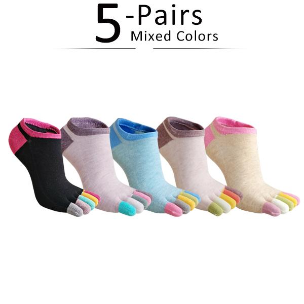 5 Paar Zehensocken Unsichtbar Reine Baumwolle Bunt Flacher Bund Lässig Weich Atmungsaktiv, Deodorant, Unsichtbar 5 Finger Harajuku Socken