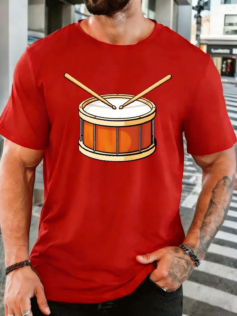 Snare Drum With Drumsticks Unisex Front Print T Shirt Music Instruunisext Cartoon Graphic Tee Casual Short Sleeve Top Drummer Fan Gift