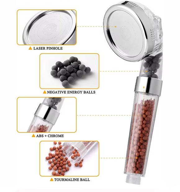 Hot Sell 3 Settings Save Water Mineral Filter Stone Filtration Ionic ABS Plastic Chrome Finish Handheld Shower Head