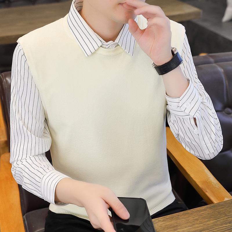 Men s Striped Collar Slim-Fit Two-Piece Knit Sweater 2025 2XL 150-165 kg