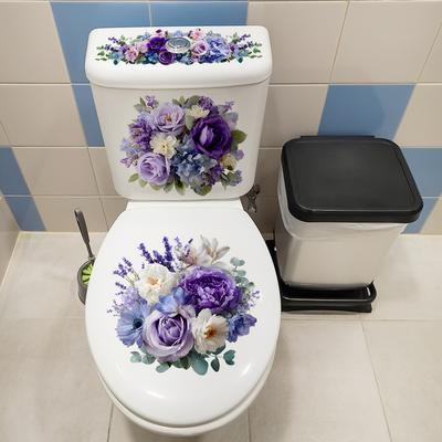 Blue Series Floral Toilet Wall Stickers - Luxury Bathroom Decoration Stickers - Waterproof Bathroom Stickers