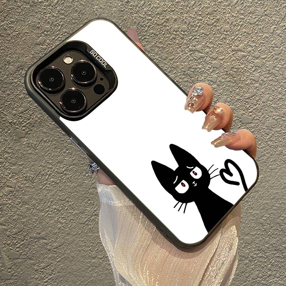 Cute Black Cat Phone Case For IPhone 16 15 Plus 14 13 12mini 11Pro Max Candy Matte Shockproof Back Cover