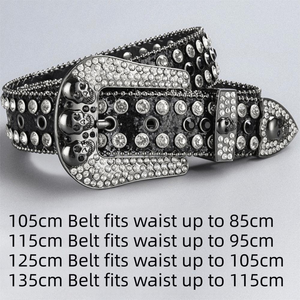 Skull Buckle Rhinestone Studded Belt Trendy Waistband  Jeans Short Skirt Women Men Accessories
