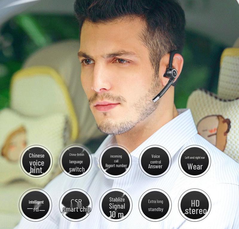 V8S Bluetooth Earbuds V9 Upgrade: Clip-on In-ear, Rotating Design for Universal Left & Right Ear Use