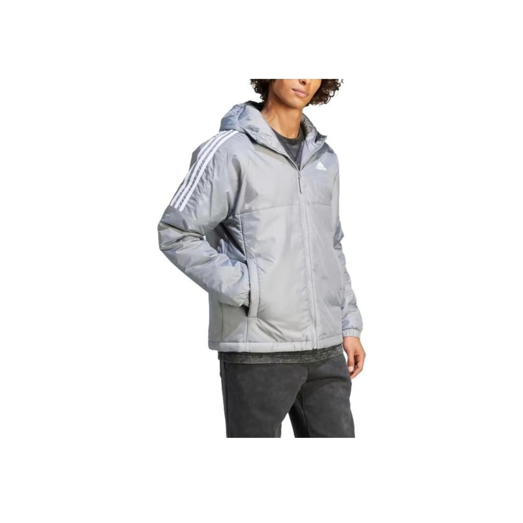 Adidas Essentials Insulated Hooded Jacket Logo Print Zip Long Sleeve Jacket Men Jacket Gray IK5684