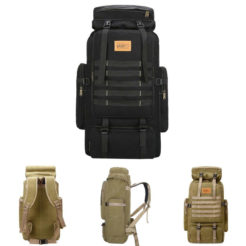 80l Tactical Canvas Backpack For Camping And Hiking With Scratchresistant Material And Multipocket Design