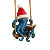 Octopus Reading Ornament Blue Octopus Reading Swing Ornament Sea Creature Christmas Tree Hanging Decor Squid Art Collection Gifts for Ocean Lovers