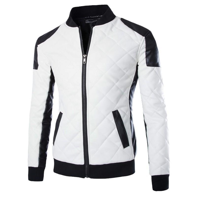 Men's Slim Fit Color Block PU Leather Jacket, 2015 Autumn/Winter Collection, Plus Size, Washed Finish, Stand Collar, British Style.