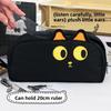 Cute Black Cat Plush Embroidery Pen Case Large Capacity Stationery Storage For Students