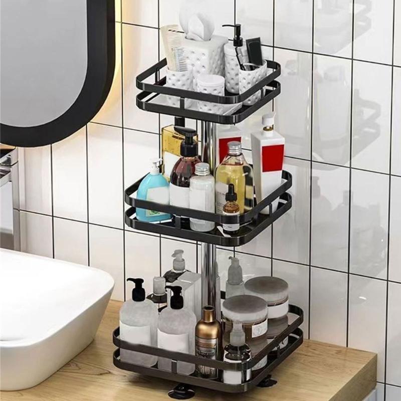 Space Saving Rotating Shelf for Kitchen Bathroom Metal Organizers Adjustable Cosmetic Spice Storage HX6C