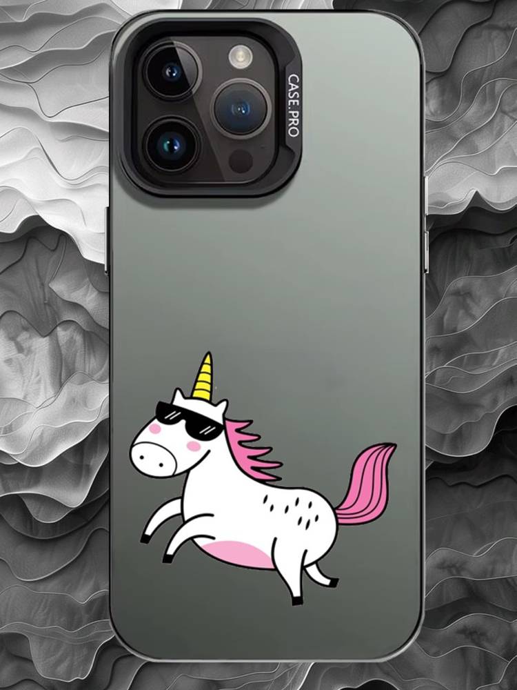 

Q V-version unicorn Phone Case For iPhone 17 16 15 14 13 12 11 Pro Max Plus Silver Matte Black Cover iPhone13PRO