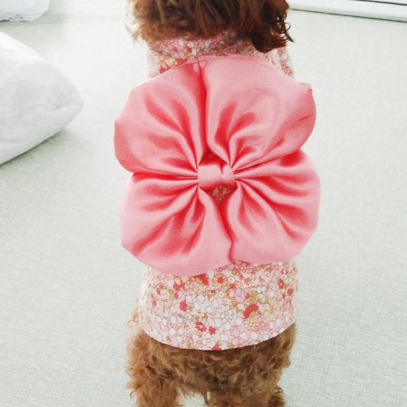 Pet Clothes Dog Small Floral Japanese Kimono Dog Clothes Bowknot Skirt Pet Supplies Cats